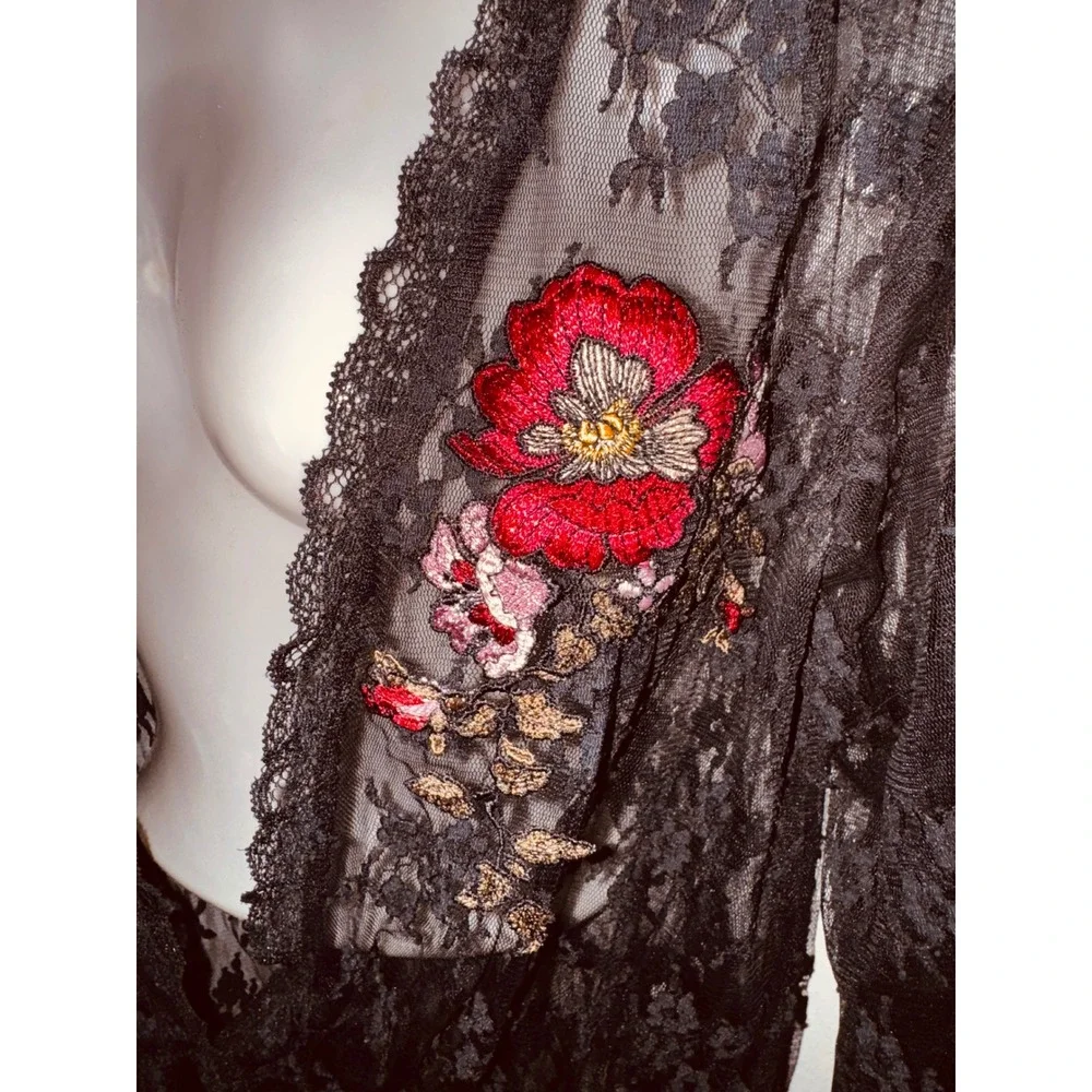 Sexy Vintage Black Sheer Floral Lace Shorts Romper Whimsygoth Medium Vamp Boho - Picture 3 of 5